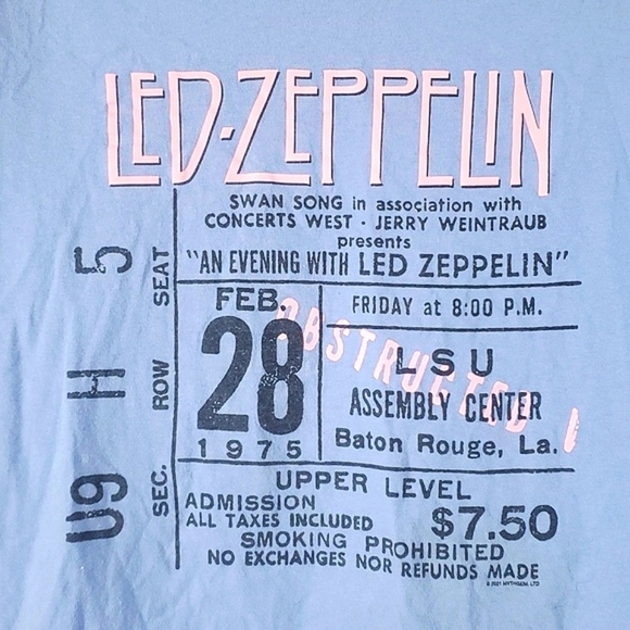 Hot Topic Led Zeppelin Blue & Pink Vintage Inspired Band Tee Womens Size Medium - Picture 5 of 11